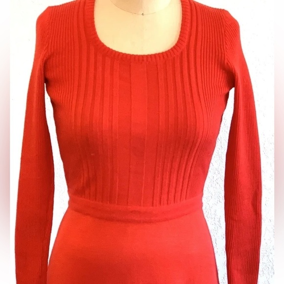 Aristo Kat Knit Dress Sz 14 Long Red/Orange Wool/Acrylic Back Zip - Picture 4 of 12